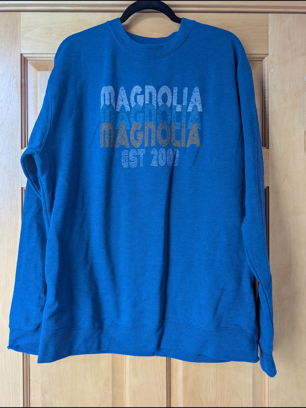 Magnolia Blue Crewneck Sweatshirt with Multicolor Magnolia Print
